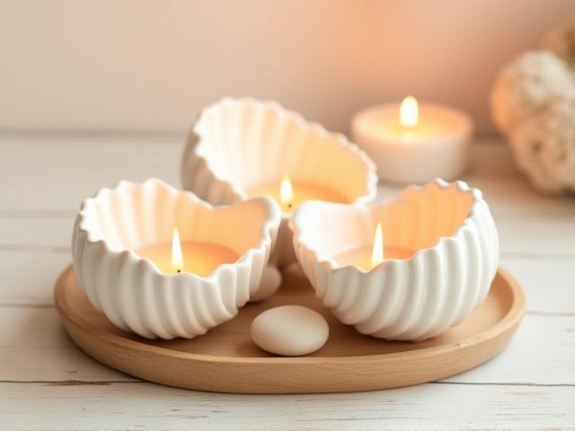 Set of 3 scented candles in shell shaped containers