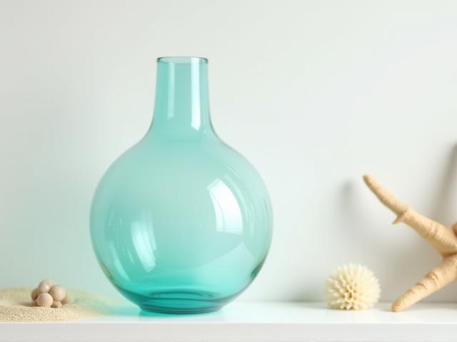 Elegant glass vase with sea-blue tint