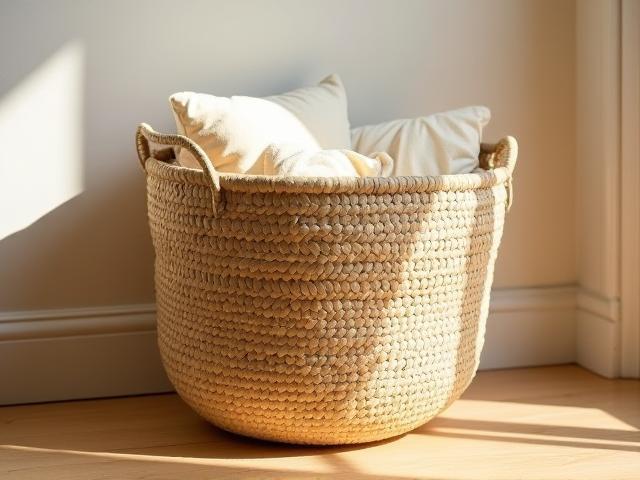 Handwoven seagrass basket for storage and decor